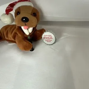 Coca Cola 1998 Walrus Beanie Babie With Soda In Hand Vintage Christmas With Tags