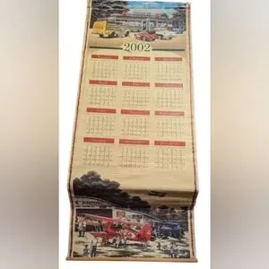 Coca Cola 2001 / 2002 Double Sided Bamboo Scroll Calendar W/ Box VINTAGE