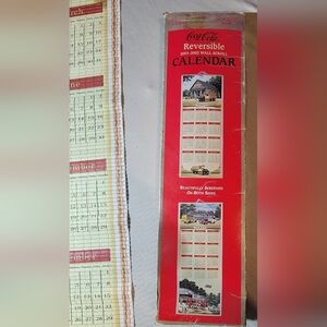 Coca Cola 2001 / 2002 Double Sided Bamboo Scroll Calendar W/ Box VINTAGE