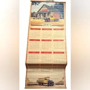 Coca Cola 2001 / 2002 Double Sided Bamboo Scroll Calendar W/ Box VINTAGE Coca Cola 2001 / 2002 Double Sided Bamboo Scroll Calendar W/ Box VINTAGE