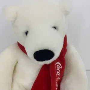 Coca Cola Polar Bear Plush Stuffed Animal White W/Red Scarf 12" Beanie MINT