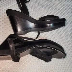 COLE HAAN COLLAB NIKE AIR TWIST EUC WOMENS SZ 7 B BLACK WEDGE SANDALS SHOES