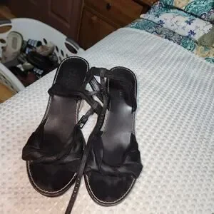 COLE HAAN COLLAB NIKE AIR TWIST EUC WOMENS SZ 7 B BLACK WEDGE SANDALS SHOES