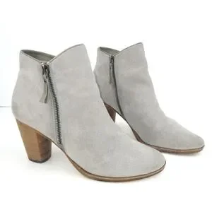 Cole Haan Hayes Gray Suede Double Zip Stacked Heel Low Boots Size 8 Cole Haan Hayes Gray Suede Double Zip Stacked Heel Low Boots Size 8