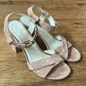 Cole Haan Kadi Block Heel Strappy Sandals Heels Mocha Mousse Suede Size 8