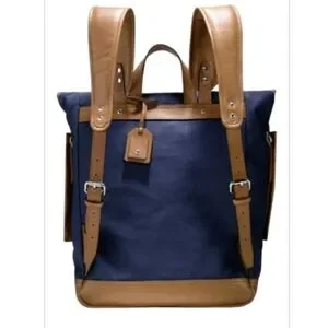 Cole Haan Navy Blue Marshall Canvas Leather Backpack