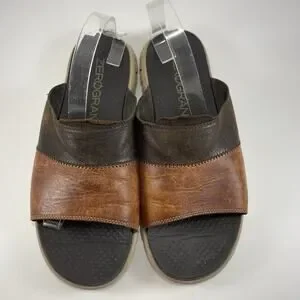 Cole Haan Zero Grand Leather Slides Mens Size 11 Brown Two Tone Leather Sandals