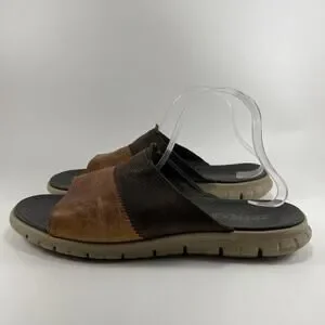 Cole Haan Zero Grand Leather Slides Mens Size 11 Brown Two Tone Leather Sandals