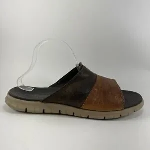 Cole Haan Zero Grand Leather Slides Mens Size 11 Brown Two Tone Leather Sandals