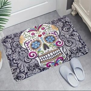Colorful Skull Pattern Bath Mat Size OS White Multicolor