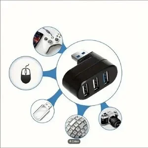 Compact Black USB Hub With Three Ports