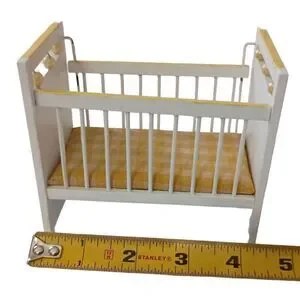 Concord Miniatures Baby Crib Yellow White Vintage 70s Wood Cottage Farmhouse