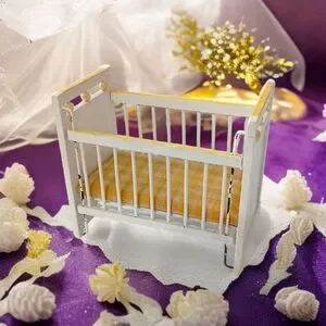 Concord Miniatures Baby Crib Yellow White Vintage 70s Wood Cottage Farmhouse