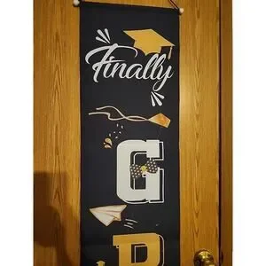 Congratulations Graduation Scroll Pennant 72" & Banner Black Gold White 58x64"
