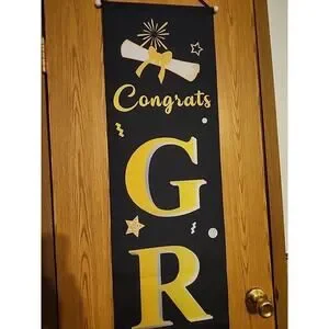Congratulations Graduation Scroll Pennant Black Yellow Hanging Banner 70"