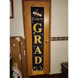 Congratulations Graduation Scroll Pennant Black Yellow Hanging Banner 70"