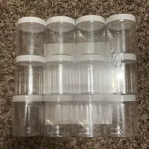 Container Packaging Plastic Jar 6oz Clear Empty Containers W Lids 12 Count NEW