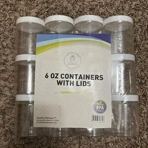 Container Packaging Plastic Jar 6oz Clear Empty Containers w Lids 12 count NEW