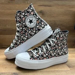 Converse Women's Floral High-Top Sneakers - Black and White