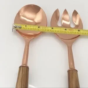 Copper & Wood Handle Salad Serving Utensils