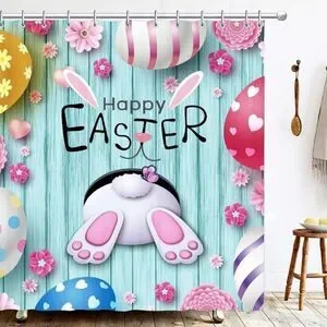 COPY - Easter Funny Bathroom Shower Curtain Happy Rabbit Bunny Waterproof