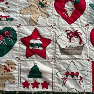 Cottagecore Handmade Christmas Patchwork Quilt – Gingerbread & Holiday Motif