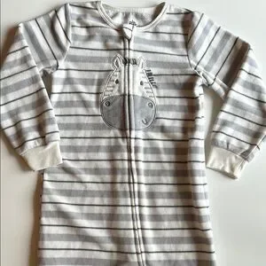 Cozy Striped Gray and White Baby Onesie with Animal Zebra Design