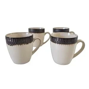 Crate & Barrel Ceramic Mugs Set of 4 Teal Bronze Textured Asian Style Mid Centur