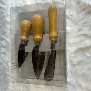 Crate & Barrel Cheese Knife 3-Piece Set Beechwood Stainless Steel