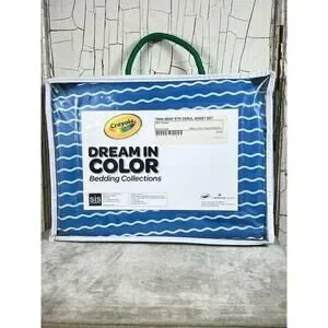 Crayola Dream In Color Twin Sheet Set Serpentine Stripe Cerulean Blue NEW