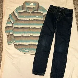 CRAZY 8 FLANNEL SHIRT 5-6 & THE CHILDREN’S PLACE SLIM SKINNY JEANS 6 EUC