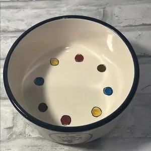 Cream Ceramic Small Dog Bowl With Cartoon Dogs Design Juggler Jester