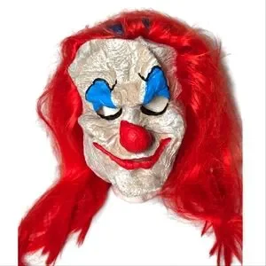 Creepy Clown Mask Halloween Costume Red Hair Blue Eyes