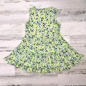 Crewcuts Girls Dress Size 4 Green Floral Cotton Ruffle Hem Sleeveless Casual