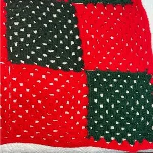 Crochet Red And Green Holiday Square Shape Throw Blanket Handmade
