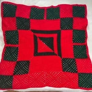 Crochet Red and green Holiday square shape Throw Blanket handmade