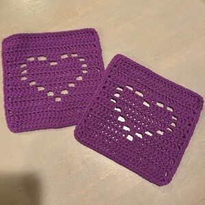 Crochet Washcloths Dishcloths With Hearts Handmade By Seller - 100% Cotton