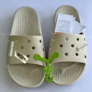 CROCS Classic Crocs Slide Women’s 10 Men 8 Beige One Charm
