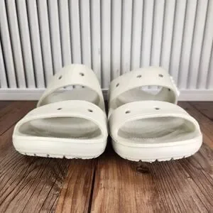 CROCS Classic Slide Sandals Mens Sz 10 Cream White Strap Slip On Comfort 206761