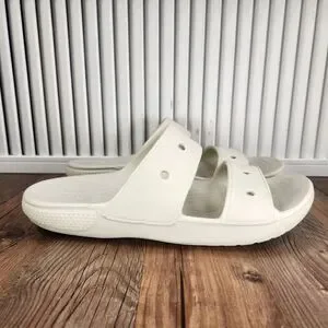 CROCS Classic Slide Sandals Mens Sz 10 Cream White Strap Slip On Comfort 206761