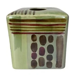Croscill Minérale Ceramic Tissue Box Cover And Soap Dish Set Hand Painted Green