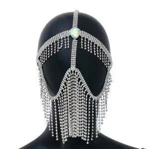 Crystal Chain Tassel Face Mask Rhinestones Holloween Masquerade Face Jewelry