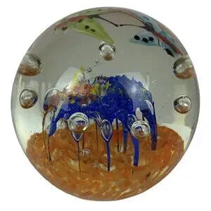 Crystal Clear Art Glass Paperweight Flowers Butterflies Bubbles