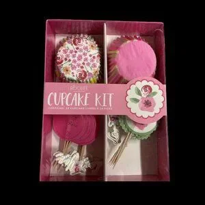 Cupcake Kit Roobee By Mara-Mi Cupcake Liners 72 Pink Green Flowers New In Box