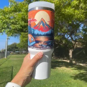 Custom 40 Oz Tumbler Colorful Outdoor Camping Mountain View Double-wall …