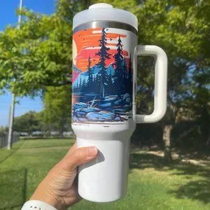 Custom 40 Oz Tumbler Colorful Outdoor Camping Mountain View Double-wall …
