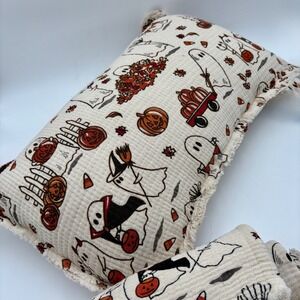 Cynthia Rowley Halloween Pillow Ghost Pumpkin Decor Fringed Accent Throw