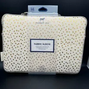 Dabney Lee fabric sleeve for laptops or Ultrabooks 14” white gold polka dots vel