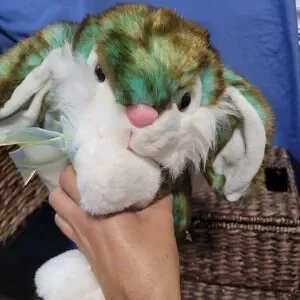 Dan Dee Teal Brown Laying Rabbit Bunny Vintage Plush Stuffed Animal