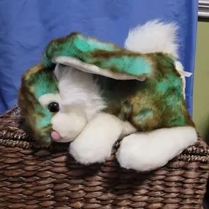 Dan Dee Teal Brown Laying Rabbit Bunny Vintage Plush Stuffed Animal